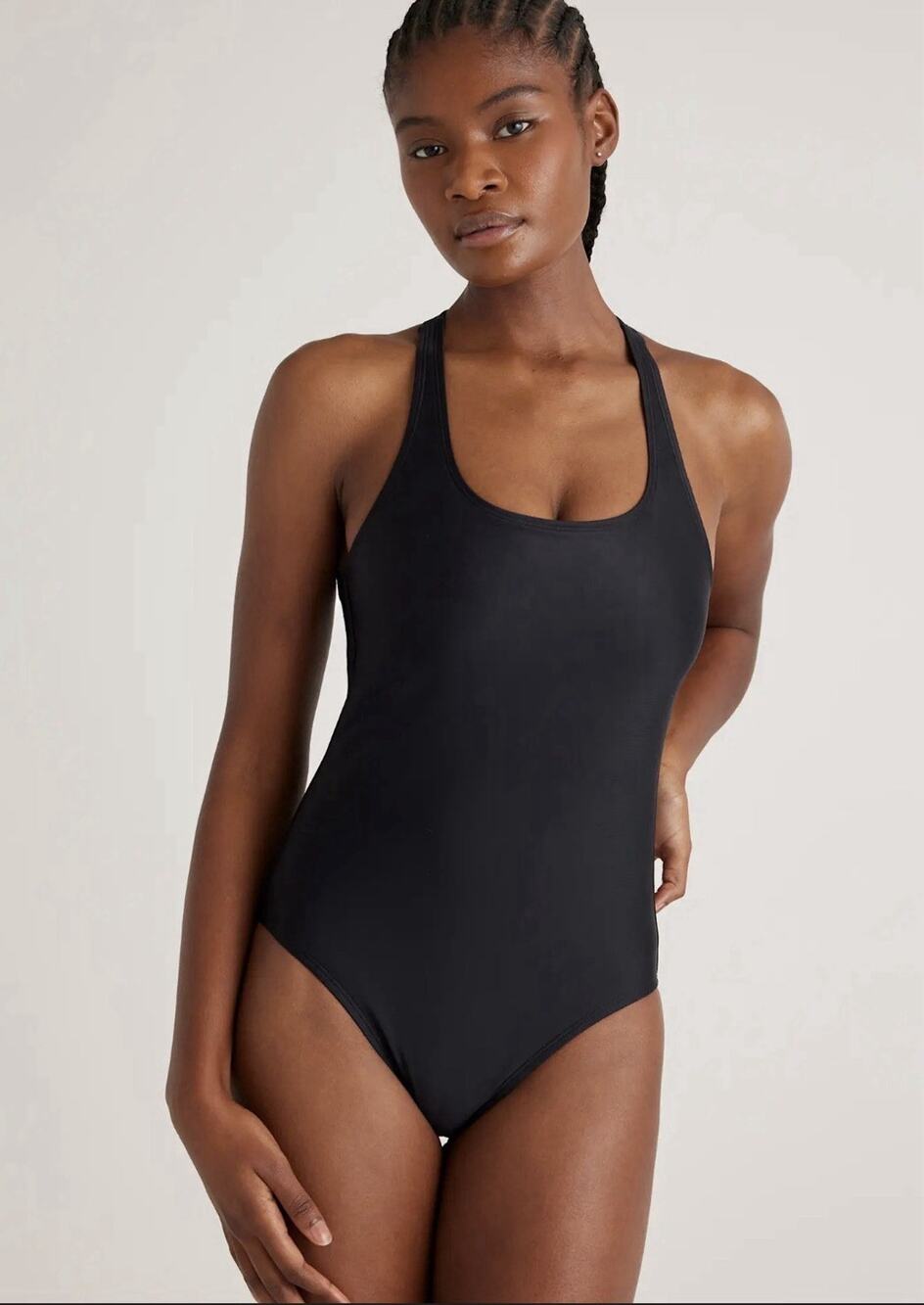 NWT Quince Italian Cross Back One-Piece Swimsuit •XS• Black SOLD OUT